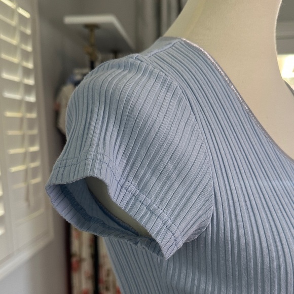 Sky Blue Ribbed Women's Top - Picture 4 of 7